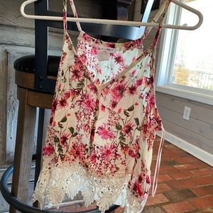 White and pink floral tank top